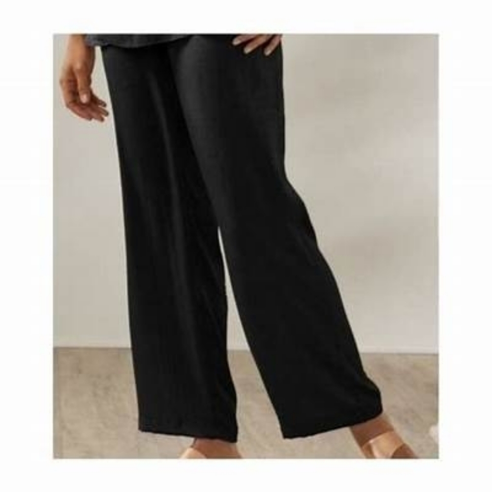 Linen Blend Gauzy Black Soft Surroundings Cropped Wide Leg Pants